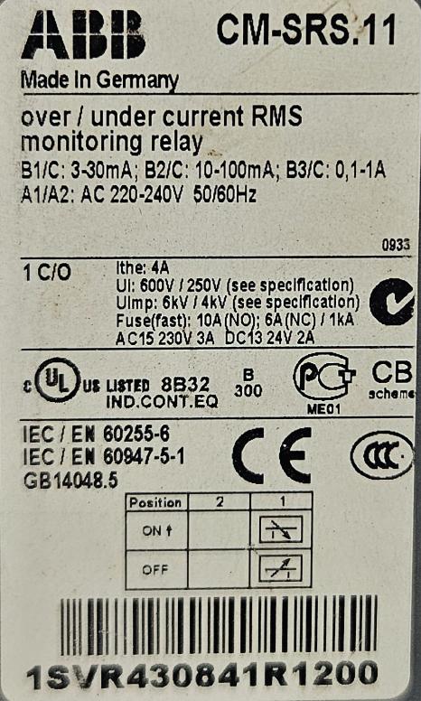 ABB CM-SRS.11 OVER/UNDER CURRENT RMS