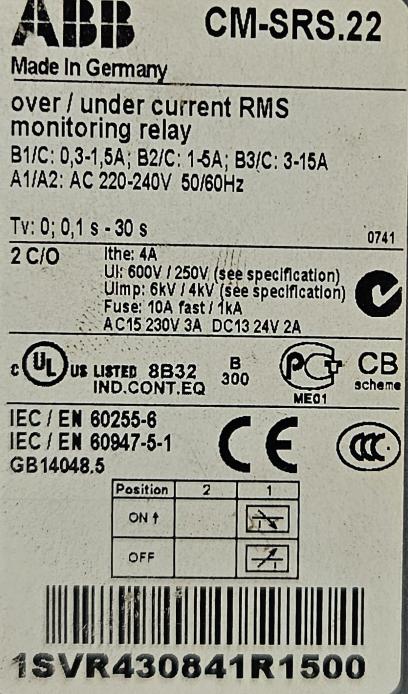 ABB CM-SRS.22 OVER/UNDER CURRENT RMS MONITORING RELAY