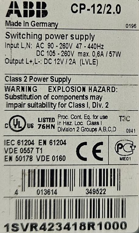 ABB CP-12/2.0 SWITCHING POWER SUPPLY NEW