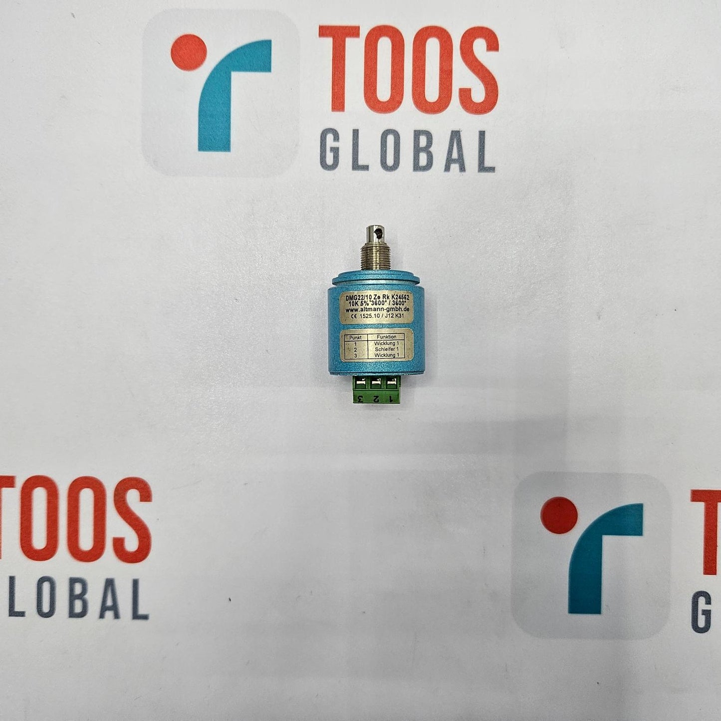 Blue cylindrical device with a label on a white background featuring 'TOOS GLOBAL' logos.