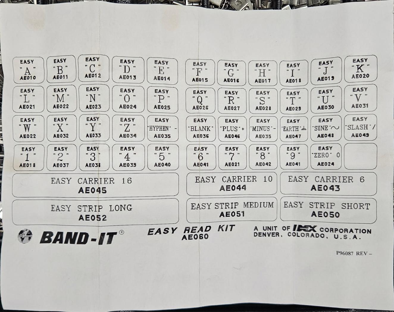 BAND-IT IDEX INC EASY READ KIT AE060 EASY READ CHARTER AE0609UK-100