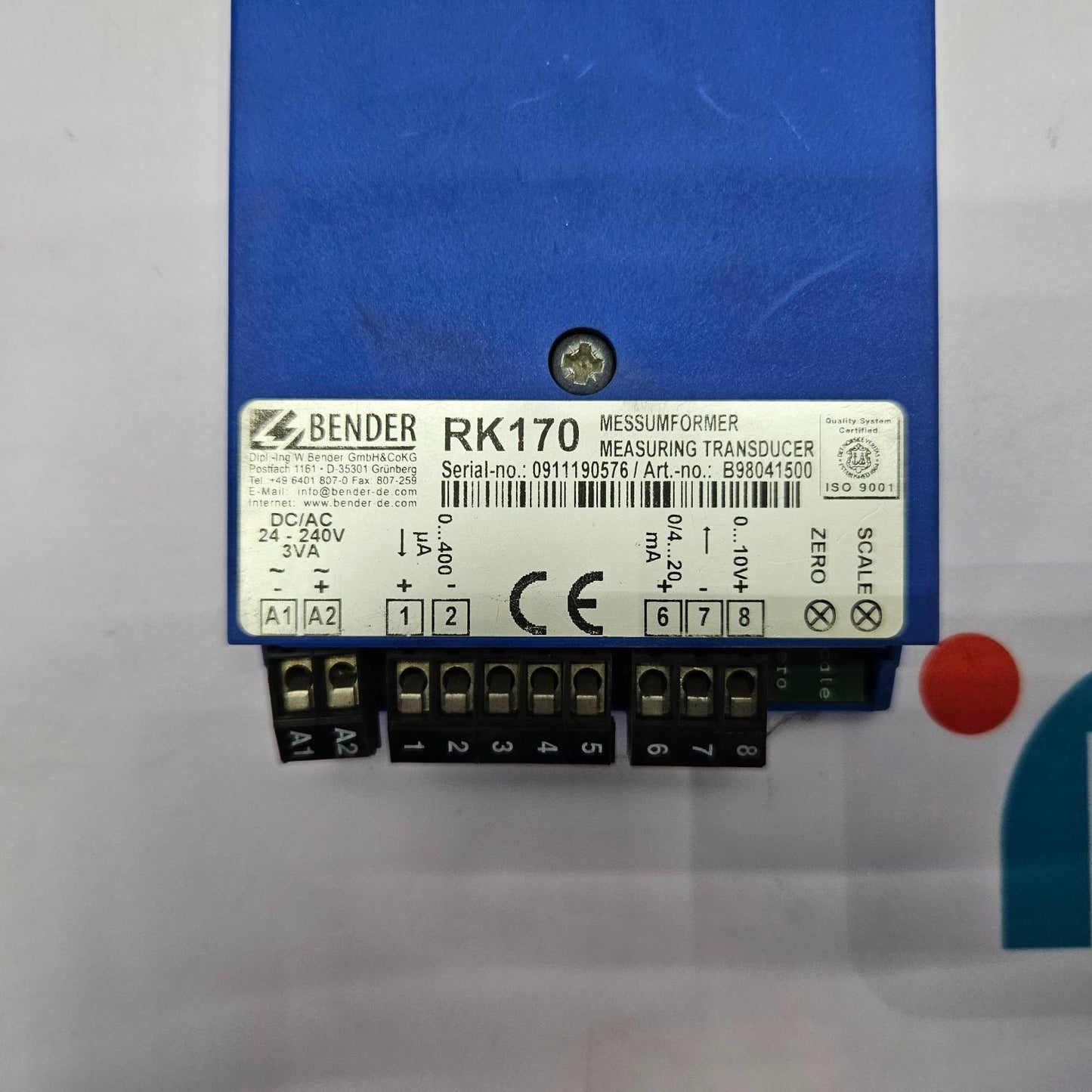 BENDER RK170 MEASURING TRANSDUCER B98041500 MESSUMFORMER