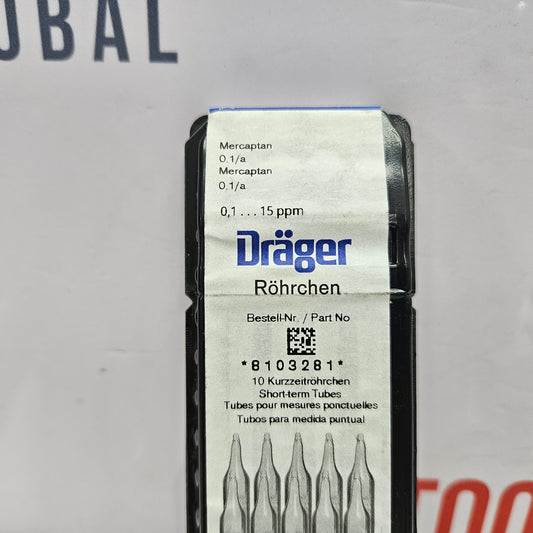 Drager 8103281 Mercaptan 0.1a Gas Detection Tube 0.1 To 15 ppm with label on a gray background