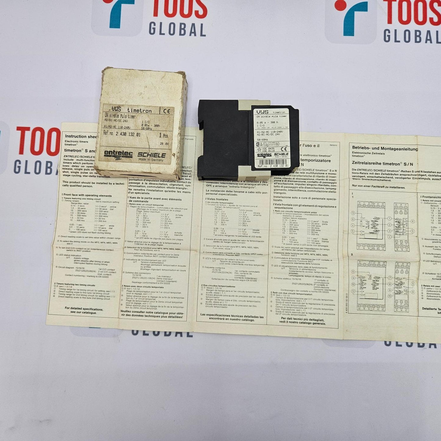 Technical manual with a USB device and label on a TOOS GLOBAL branded background