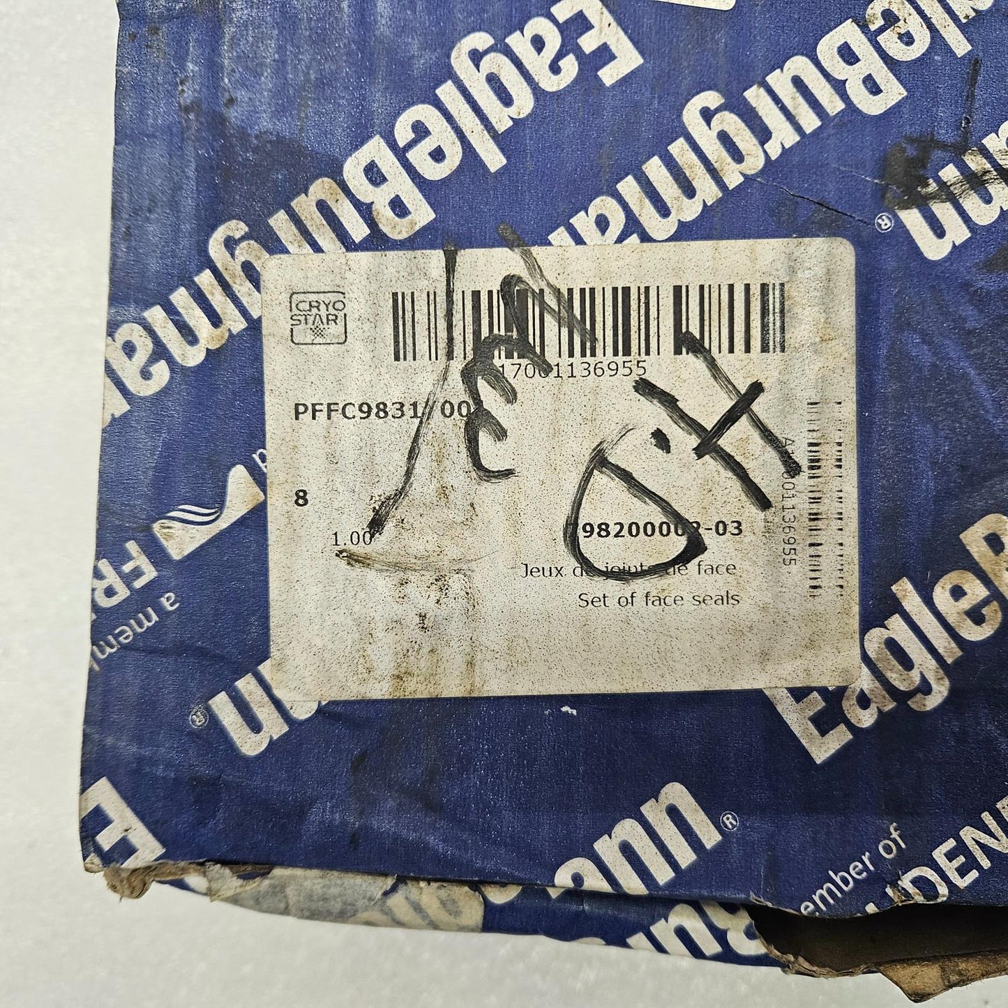 Packaged product with a label on a blue Eagle brand background