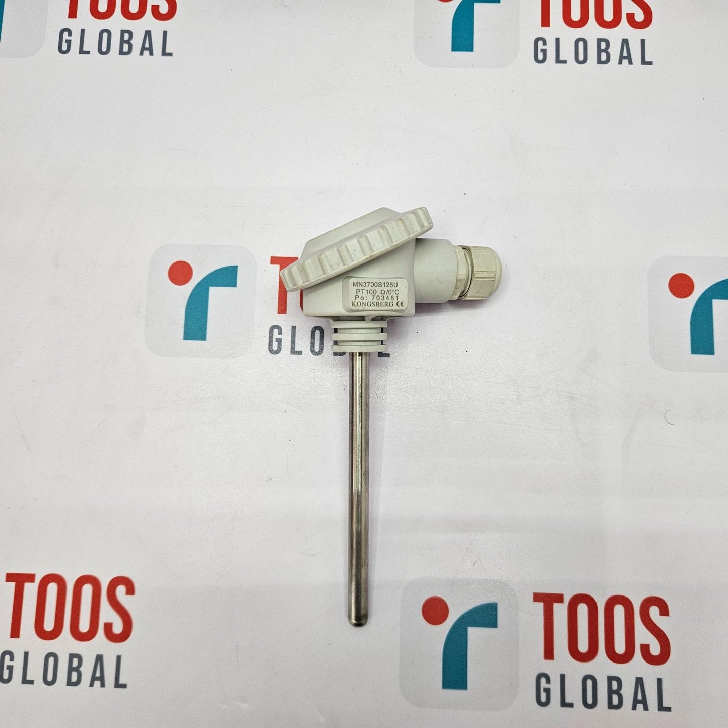 KONGSBERG MN3700S125U TEMPERATURE SENSOR PT 100 /0º Thermocouple probe on a white background with logos
