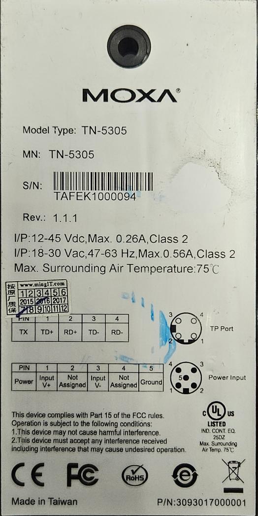 MOXA TN-5305 ETHERNET SWITCH
