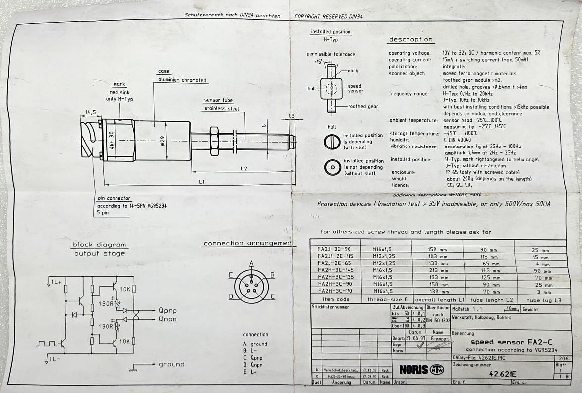 NORIES FA2J1-2C-115 Speed Sensor