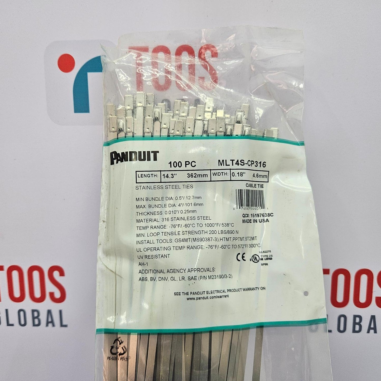 Panduit MLT4S-CP316 14.3" L Extra Heavy Duty Cable Tie Pack Of 300
