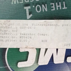 Technical label on a green background with 'TMC' branding