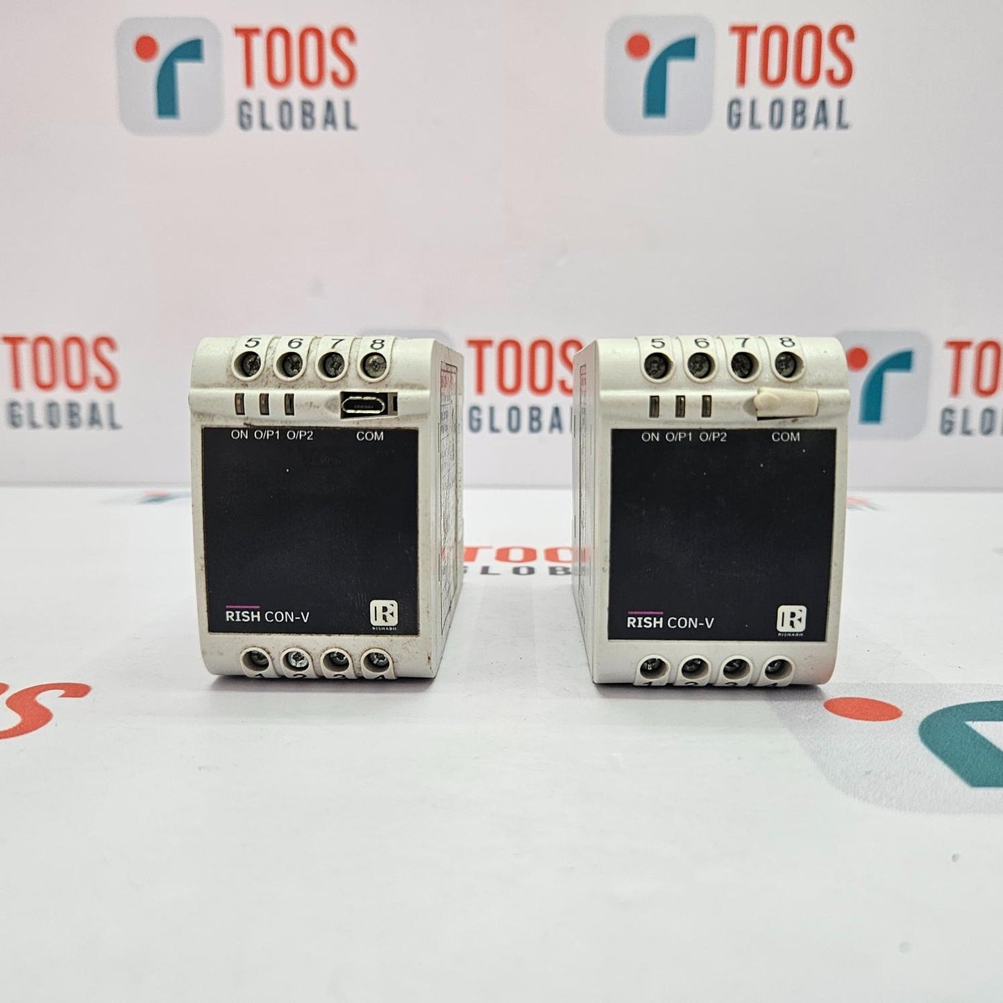 Two electronic devices labeled 'RISH CON-V' on a white background with 'TOOS GLOBAL' branding.
