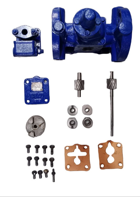 Set of blue mechanical components on a white background