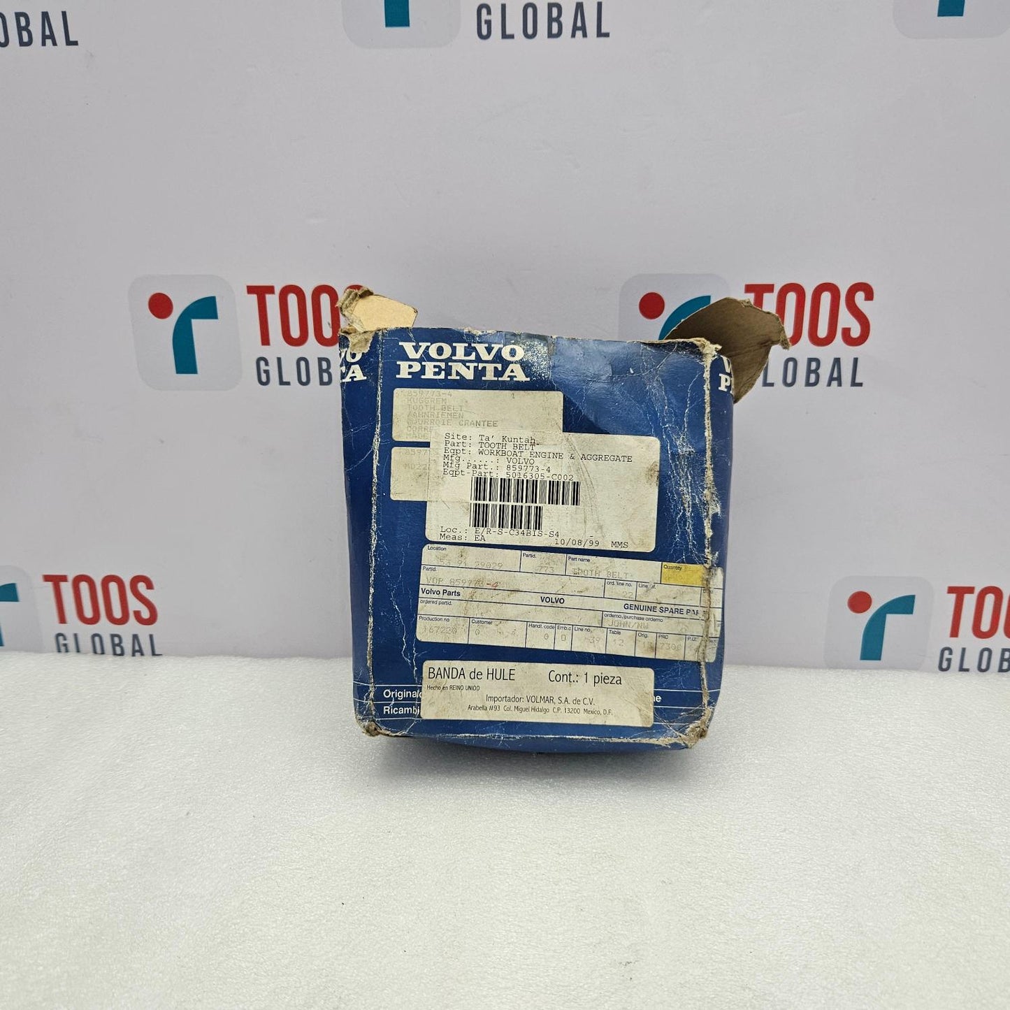 Vintage Volvo Penta packaging with labels on a white background