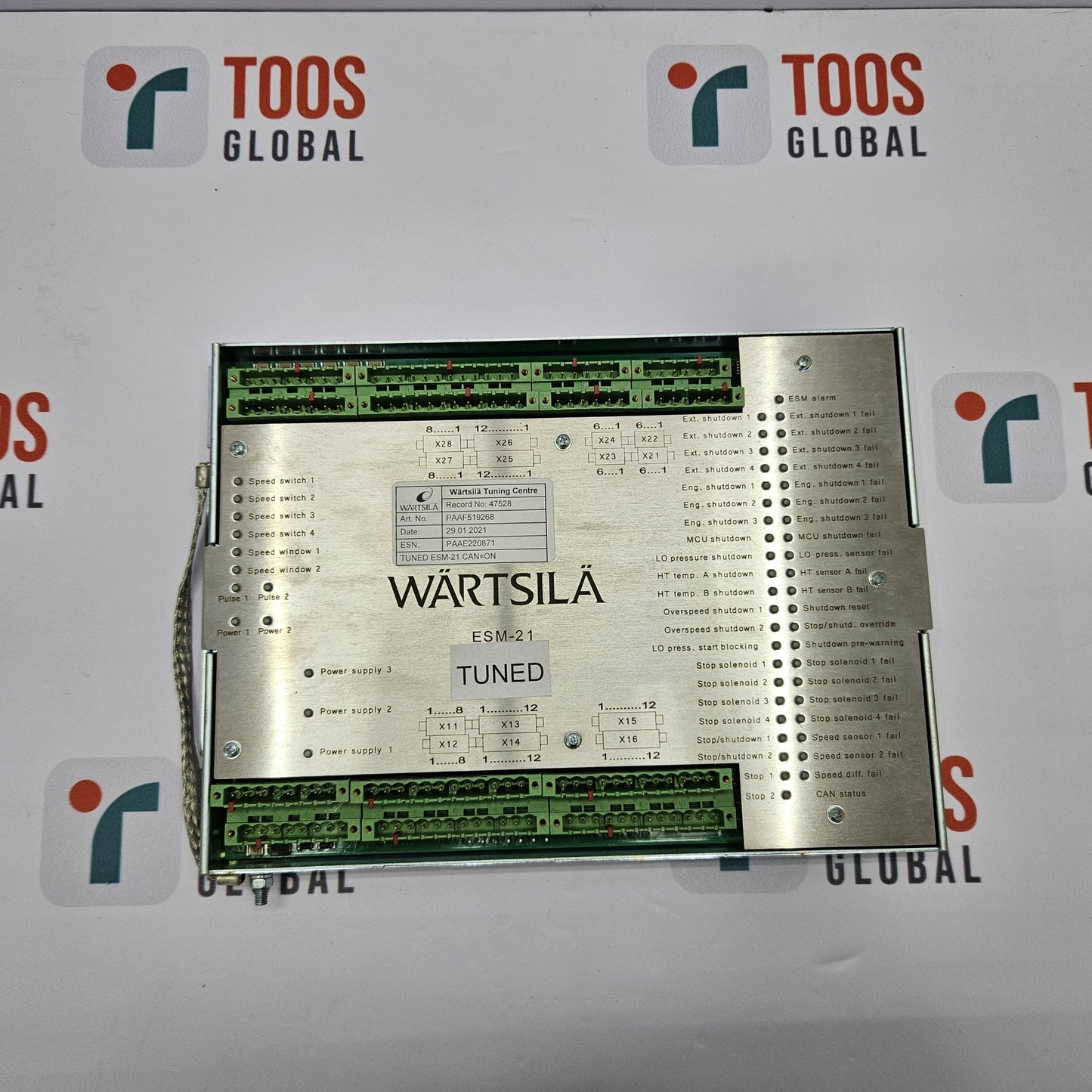 Wartsila electronic control unit on a white background with TOOS Global logos.