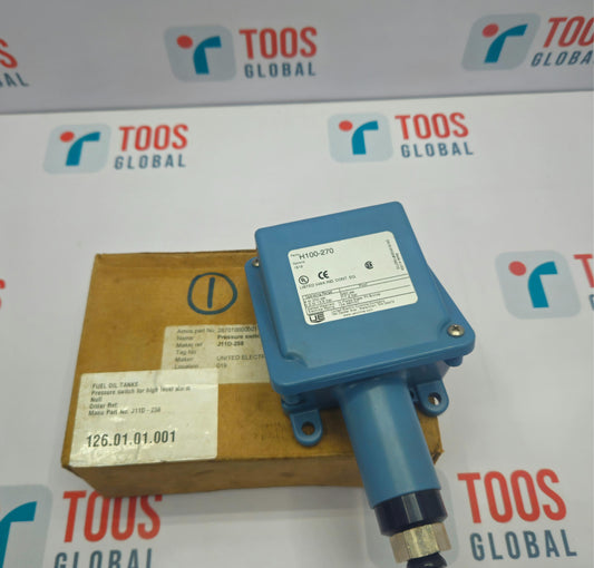 Blue industrial component with a label on a TOOS GLOBAL branded background