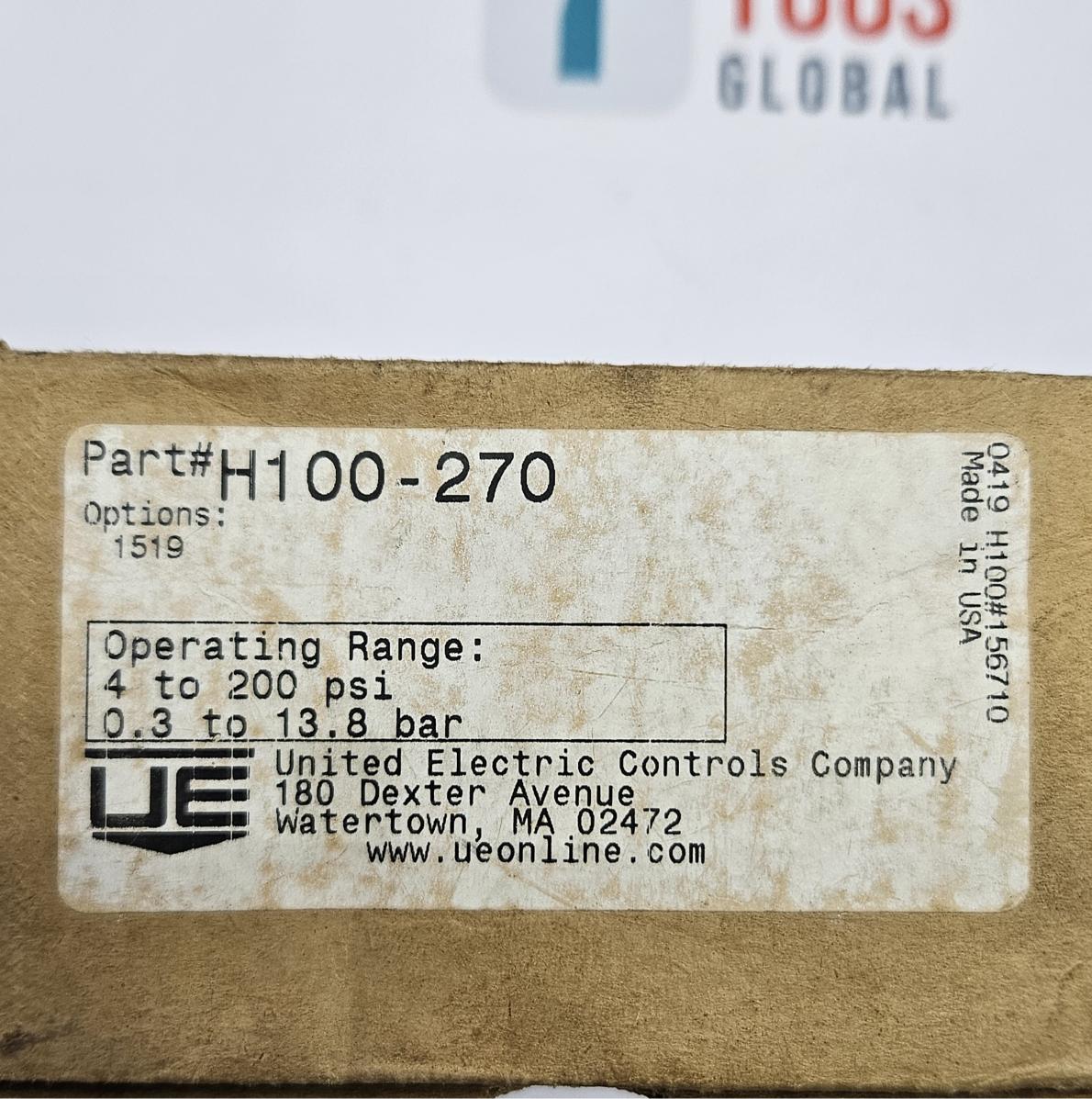 UNITED ELECTRIC H100-270 DIFFERENTIAL PRESSURE SWITCH NEW