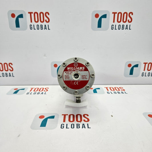Pressure gauge with Williams logo on a TOOS GLOBAL branded background