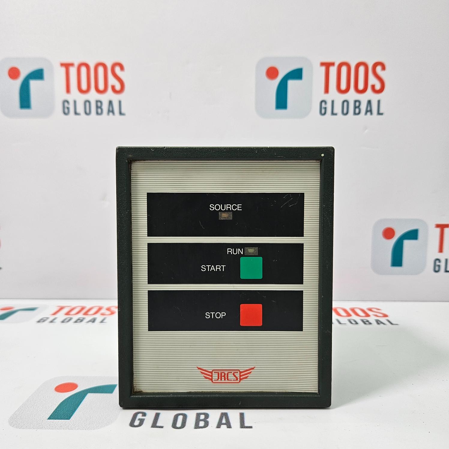 Control panel with buttons labeled 'Source', 'Run', 'Start', and 'Stop' on a white background with 'TOOS GLOBAL' branding.