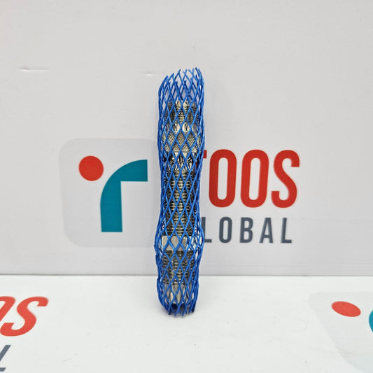 Blue 3D-printed object in front of a 'Rios Global' logo