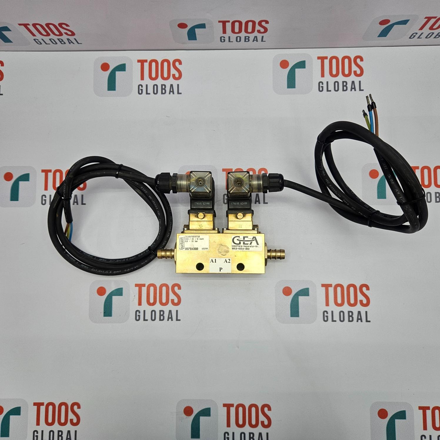 Gold valve assembly with black cables on a TOOS GLOBAL branded background