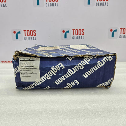 Blue package with 'Eagleburgmann' branding on a white surface with 'TOOS Global' logos in the background.
