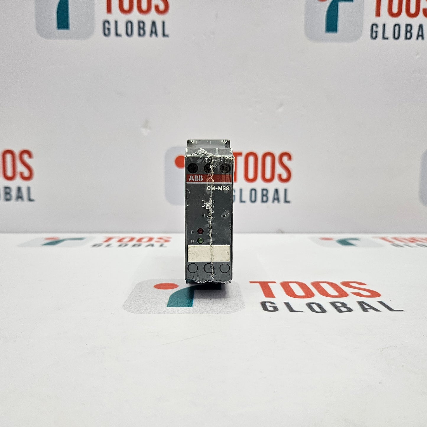 ABB CM-MSS Thermistor Motor Protection Monitoring Relay 1SVR430801R1100 on a white background with 'TOOS GLOBAL' branding.