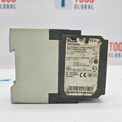Electrical relay with label on a white background