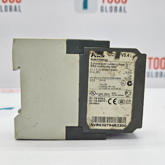 Electrical relay with label on a white background