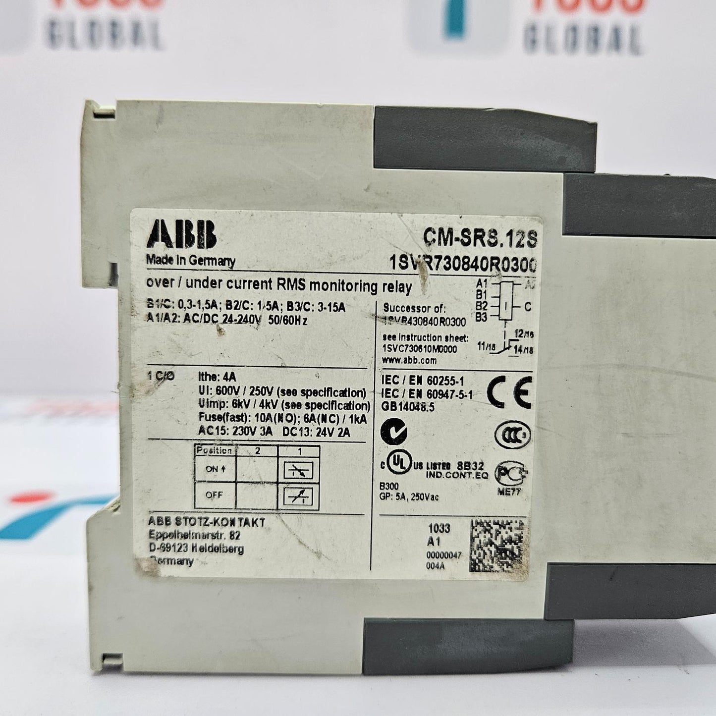 ABB CM-SRS.12S OVER/UNDER CURRENT RMS MONITORING RELAY 1SVR730840R0300