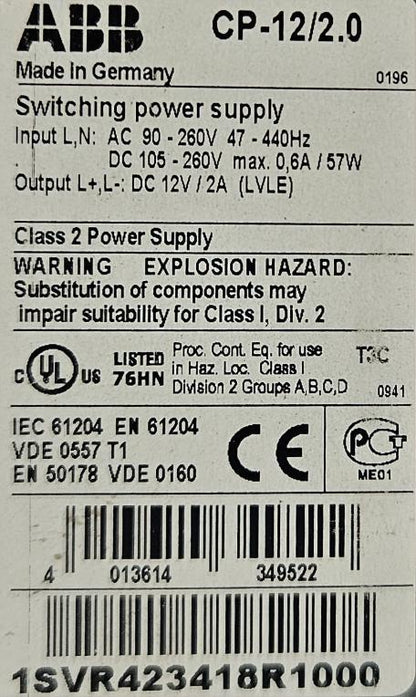 ABB CP-12/2.0 SWITCHING POWER SUPPLY NEW
