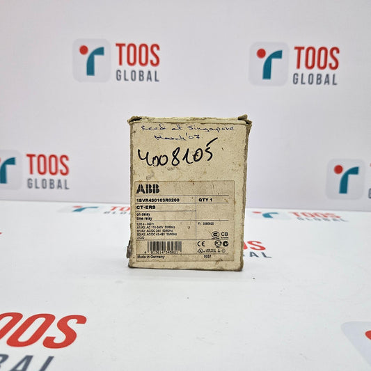Cardboard box with ABB label on a TOOS Global branded background