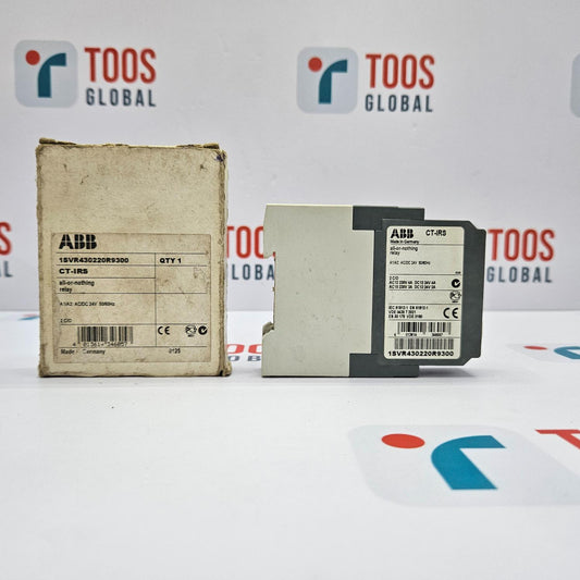 ABB component and packaging on a white background with TOOS Global branding.
