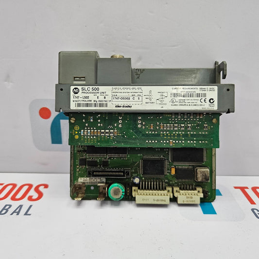 Electronic circuit board with a label on a white background