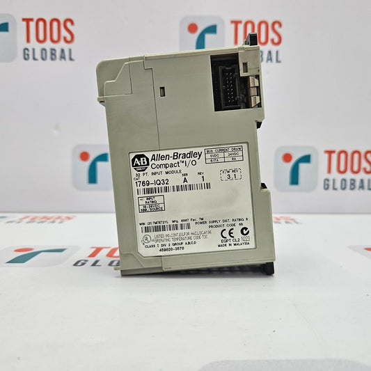 Allen-Bradley module on a white surface with blurred background