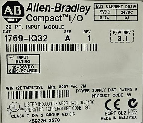 ALLEN BRADLEY 1769-IQ32 SER.A COMPACT I/O INPUT MODULE