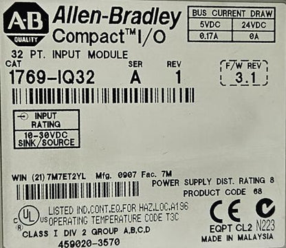 ALLEN BRADLEY 1769-IQ32 SER.A COMPACT I/O INPUT MODULE