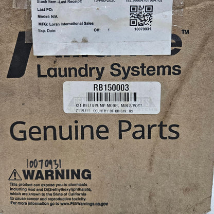 ALLIANCE LAUNDRY RB150003 PUMP KIT BELT FOR QUEEN WASHING MACHINE