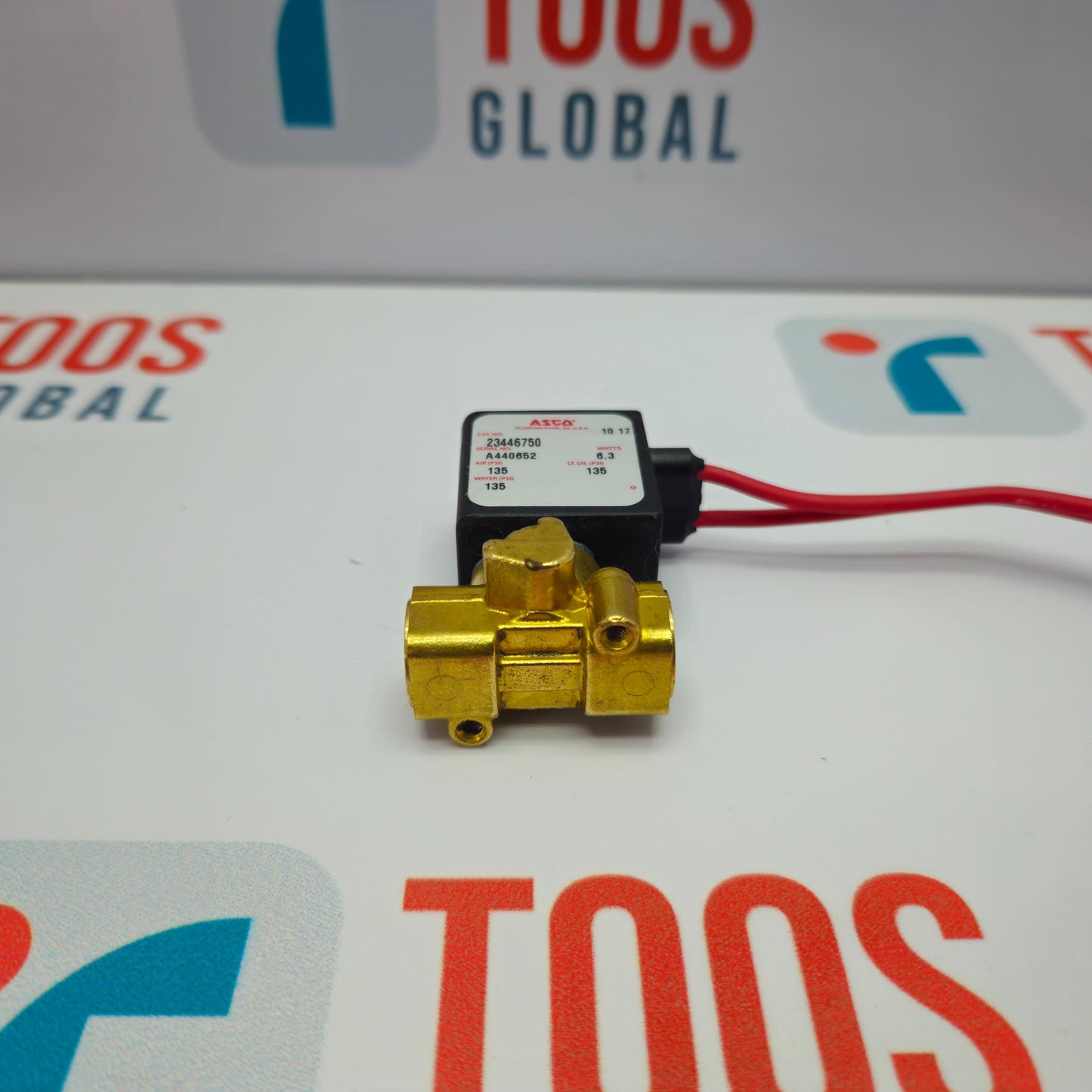 ASCO 23446750 SOLENOID VALVE on a surface with 'TOOS GLOBAL' branding.