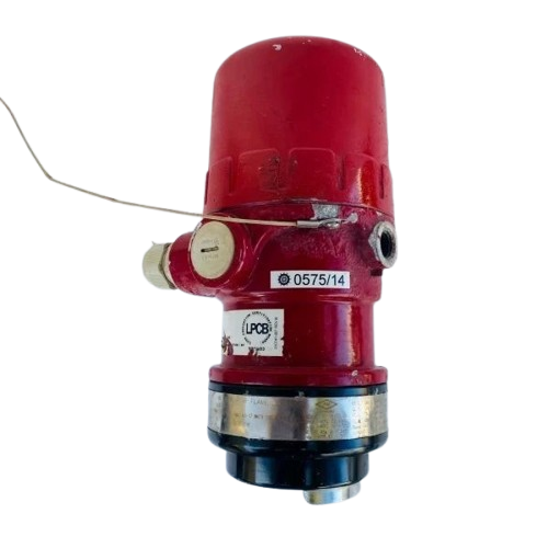 Red fire alarm contact on a white background