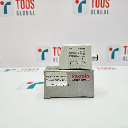 BOSCH REXROTH R928028409 HYDRAULIC FILTER INDICATOR WE-1SP-M12X1 NEW Rexroth Bosch Group component on a white background with 'TOOS GLOBAL' branding.
