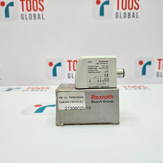 BOSCH REXROTH R928028409 HYDRAULIC FILTER INDICATOR WE-1SP-M12X1 NEW Rexroth Bosch Group component on a white background with 'TOOS GLOBAL' branding.