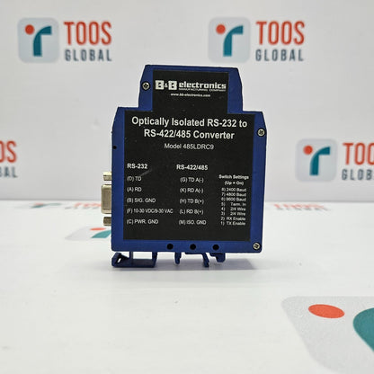 Optically isolated RS-232 to RS-422/485 converter with BB Electronics branding on a white background.
