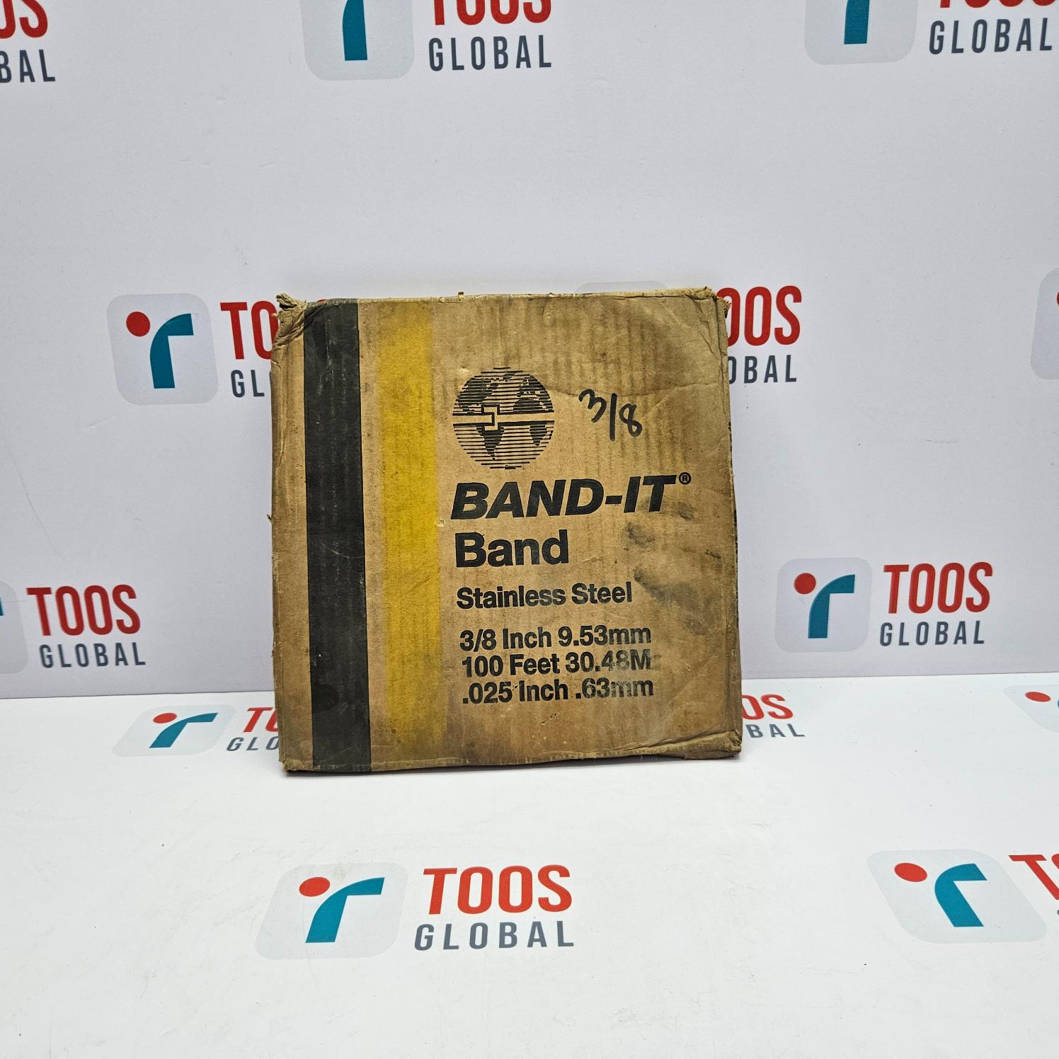 Band-It Band 3/8 Inch 100 FT C923 201 Stainless Steel Packaged stainless steel band-it on a branded background