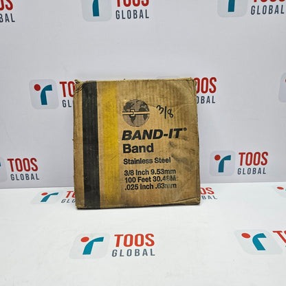 Band-It Band 3/8 Inch 100 FT C923 201 Stainless Steel Packaged stainless steel band-it on a branded background