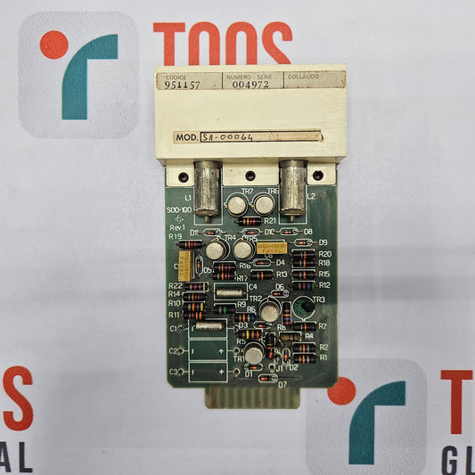 Electronic circuit board with components on a TNAS branded background