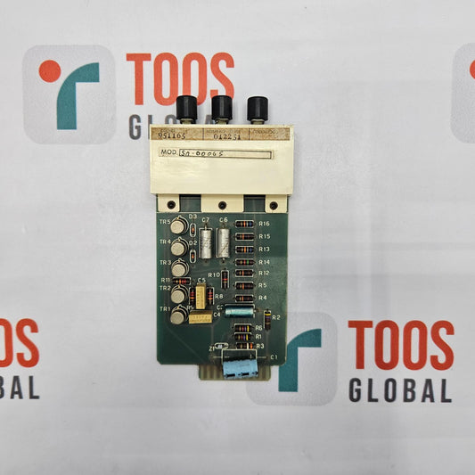 Electronic circuit board with components on a TOOS GLOBAL branded background