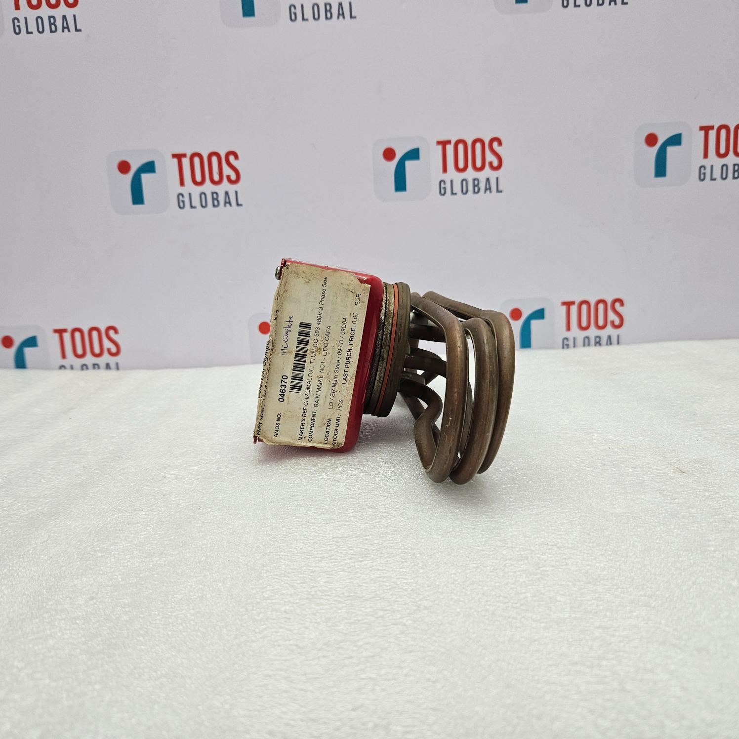 Mechanical component on a white surface with 'TOOS GLOBAL' branding in the background
