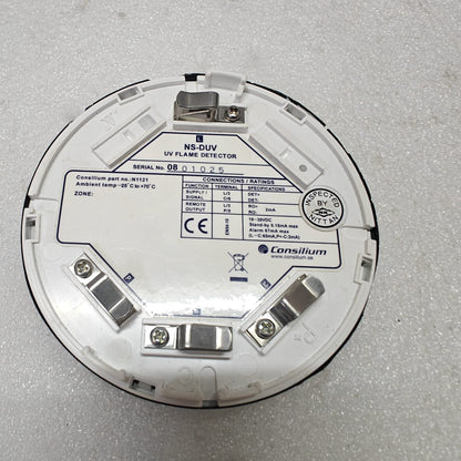 CONSILIUM NS-DUV UV FLAME DETECTOR N1121 with visible branding and specifications on a gray background