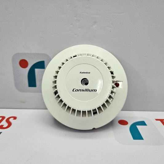 White fire alarm device with Consilium branding on a gray background