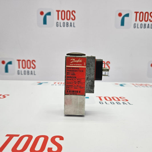 DANFOSS MBS5100 Pressure Transmitter, with a red label on a white background, TOOS GLOBAL logo in the background.